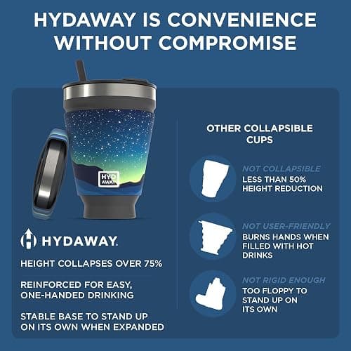 HYDAWAY Collapsible Insulated Tumbler 16oz, Reusable Coffee Cup with Straw | Travel coffee cup that folds flat. Insulating sleeve, resealable lid, reusable straw. Hot or cold drinks. - Image 1
