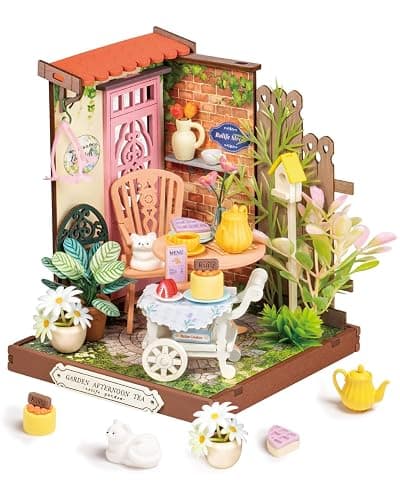 Rolife DIY Mini Building House Miniature Kit-Fancy Tea Yard, Miniature Lifestyle Mini Bookshelf Decoration, DIY Hobbies/Gifts for Craftsman (Fancy Tea Yard) - Image 1
