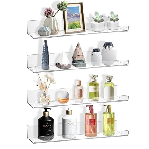 Estantes flotantes transparentes montados en la pared, juego de 4, estantes acrílicos de 38 cm para almacenamiento en la pared, estantería para niños, estantes colgantes de acrílico para dormitorio - Image 1