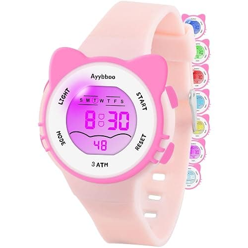 Ayybboo Kids Digital Analog Watches for Girls Boys, 7 Color Lights Waterproof Cute Wristwatches for Kids with Alarm Stopwatch, Great Present for Girls Boys Ages 5-13 - Image 1