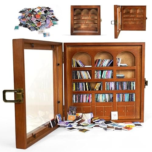 WifePro Anxiety Bookshelf – Mini Books Display for Stress Relief and Fun Decor, Perfect Decorative Miniature Library for Book Lovers, Ideal for Home Decor, Office Décor, and Thoughtful Gift - Walnut - Image 1