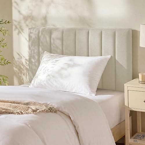 Hearth & Harbor Upholstered Twin Headboard - Easy Assemble Channel Stitched Headboard Twin Size - Wall Mounted Headboards with 3D Soundproof Wall Panels Peel & Stick Floating Headboards, Linen - Image 1