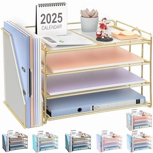 gianotter 4-Tier Paper Organizer With Magazine Holder, Desk Organizers and Accessories, Gold Desk Accessories, File Organizer for Office Supplies Storag(Gold) - Gold - Image 1