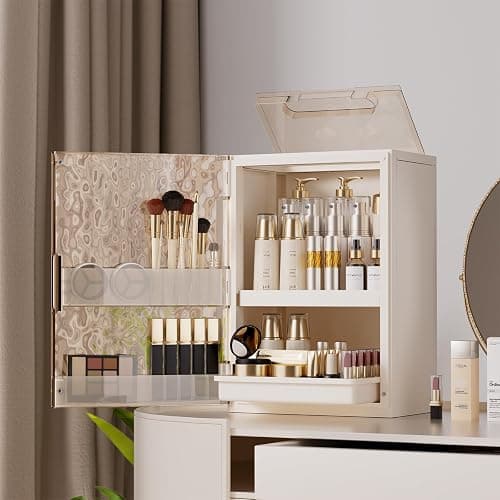AERCIINC Makeup Organizer with Drawers,Skincare Organizer for Vanity,Large Cosmetic Display Case with Handle,Storage Organizers with Cover and Makeup Brush Holder for Dresser, Bathroom Countertop - Image 1
