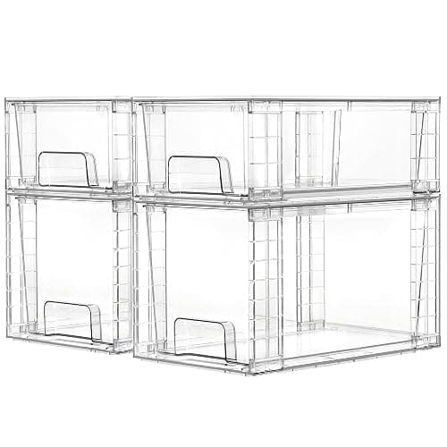 Vtopmart 4 Pack Clear Stackable Storage Drawers,Easy to Assemble Bathroom Organizers and Storage with handles,Plastic Drawers for Kitchen Pantry,Cabinet,Under Sink Organization - Image 1