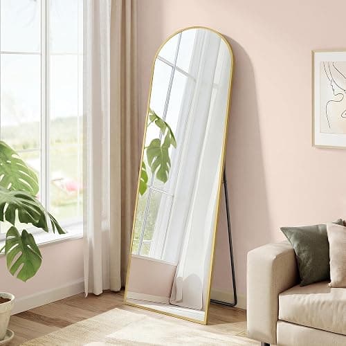 SONGMICS Ganzkörperspiegel, gewölbter Standspiegel, Hartglas, 150 x 40 cm | Rahmen aus Aluminiumlegierung, für Schlafzimmer, Wohnzimmer, Garderobe, blassgold, AILEAS Kollektion LFM035AB01 - Image 1