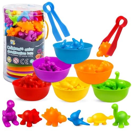 USATDD Counting Dinosaurs Montessori Toys Color Sorting Animals Matching Games Preschool Learning Activities Educational Sensory Toys Birthday for Kids Toddlers Boys Girls Age 3+ - Image 1