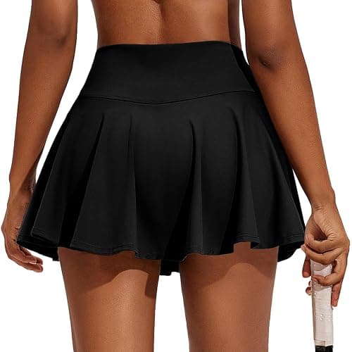 PINSPARK Womens Tennis Skirt Pleated Athletic Skirts with Pockets Shorts High Waisted Golf Skort for Workout Pickleball - Large - Black - Image 1