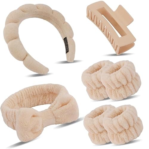 FDRJKN 7 Pack Skincare Headband Set, Spa Headband And Wristband Set, Non Slip Headband For Washface, Teen Girl Gifts, Unisex Adult & Children - Image 1