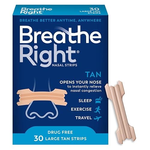 Breathe Right Nasal Strips, Relieves Nasal Congestion, Large, Tan, 30 ct | Opens nose and increases nasal airflow, helps reduce snoring caused by nasal congestion, drug-free, for use anytime, anywhere - Image 1