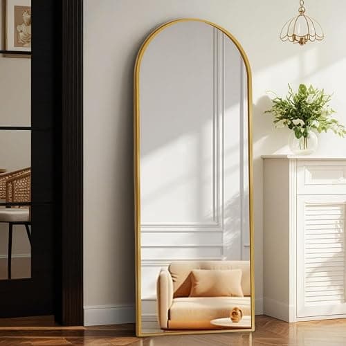 TRUNBACK 57"x20" Full Length Mirror with Stand, Shatterproof Arched Floor Mirror, Aluminum Alloy Thin Frame - Freestanding/Leaning/Wall Mount for Bedroom, Living Room & Entryway (Gold) - Image 1