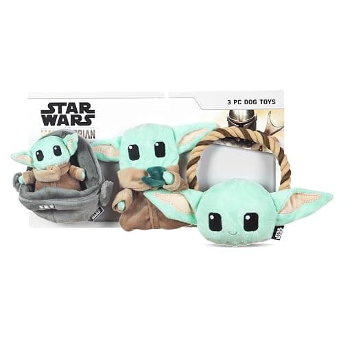 STAR WARS for Pets GROGU 3 Piece Collection - Cradle Plush, Flattie, and Rope Ring Dog Toys - Fabric Squeaky Plushes for All Dogs, Officially Licensed - Image 1