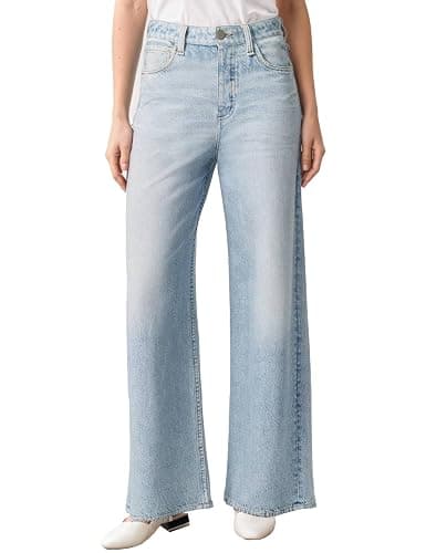 1901 SOCIETY Women's Wide Leg Jeans Look Like Denim Cotton Terry Pull-On Print Denim Sweatpants with Elastic Waistband - Image 1