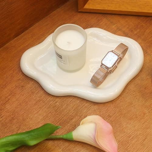CCINPPY Ceramic Jewelry Tray Trinket Dish, Decorative Cloud Vanity Key Tray for Women, Ring Holder Dish, Cute Jewelry Plate Bowl Room Decor Aesthetic, White, Medium - Image 1