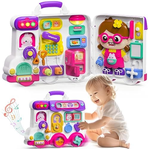 Montessori Busy Board for 1-2 Year Old Girl Gift,Musical Toys for Toddlers 1-3 Year,Educational Fine Motor Baby Toys for 12 18 Months,Perfect for Preschool or Travel,Birthday Gift for 1+Year Old Girl - Image 1