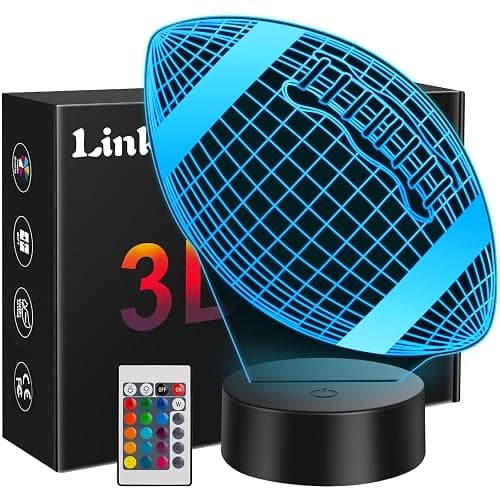 Linkax Football Gifts Stocking Stuffers for Kids Teens Boys Girls, Rugby 3D Illusion Night Light Christmas Gifts for Kids, 6 7 8 9 10 11 12 13 Year Old Birthday Presents Room Decor, Toys for Ages 8-13 - Image 1