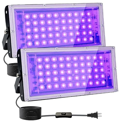 Indmird 2 Pack 50W Black Lights, Blacklight Flood Light with Plug and Switch,for Glow Party, Halloween, Fluorescent Poster, Body Paint - Image 1