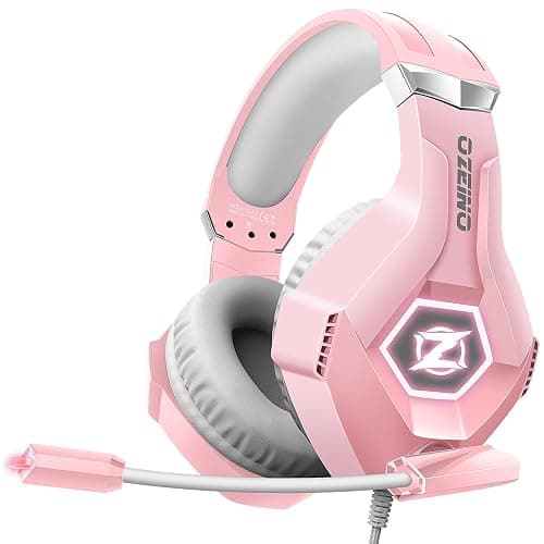 Ozeino Gaming Headset with Microphone for PS5/PS4/Xbox One/PC/Switch, Gaming Headphones with 3D Surround Sound & Noise Cancellation Pink - Image 1