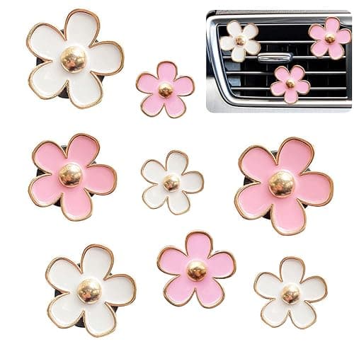 Car Air Freshener Vent Clips for Women 8 Pieces Cute Car Vent Clips Decorations Daisy Flower Car Accessories Air Freshener Clips for Christmas Anniversary Girls Gift (8 pcs white pink) - Image 1