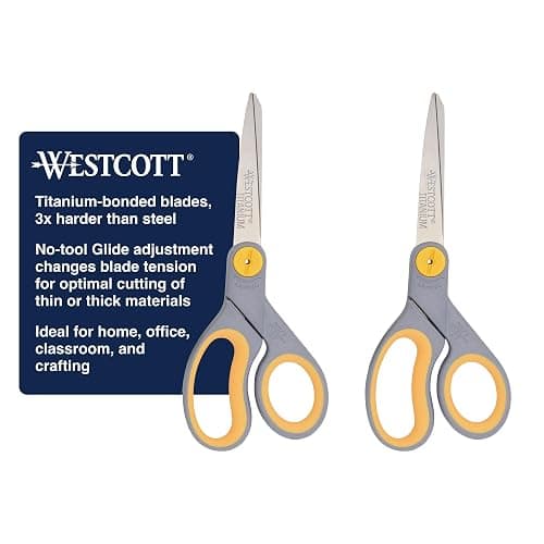 Westcott 8” Titanium Bonded Scissors with Adjustable Glide and Soft Handle, 2-Pack- Durable Multipurpose Scissors for Office, Home, and School Use, Sharp Precision Blades for Everyday Cutting - Image 1