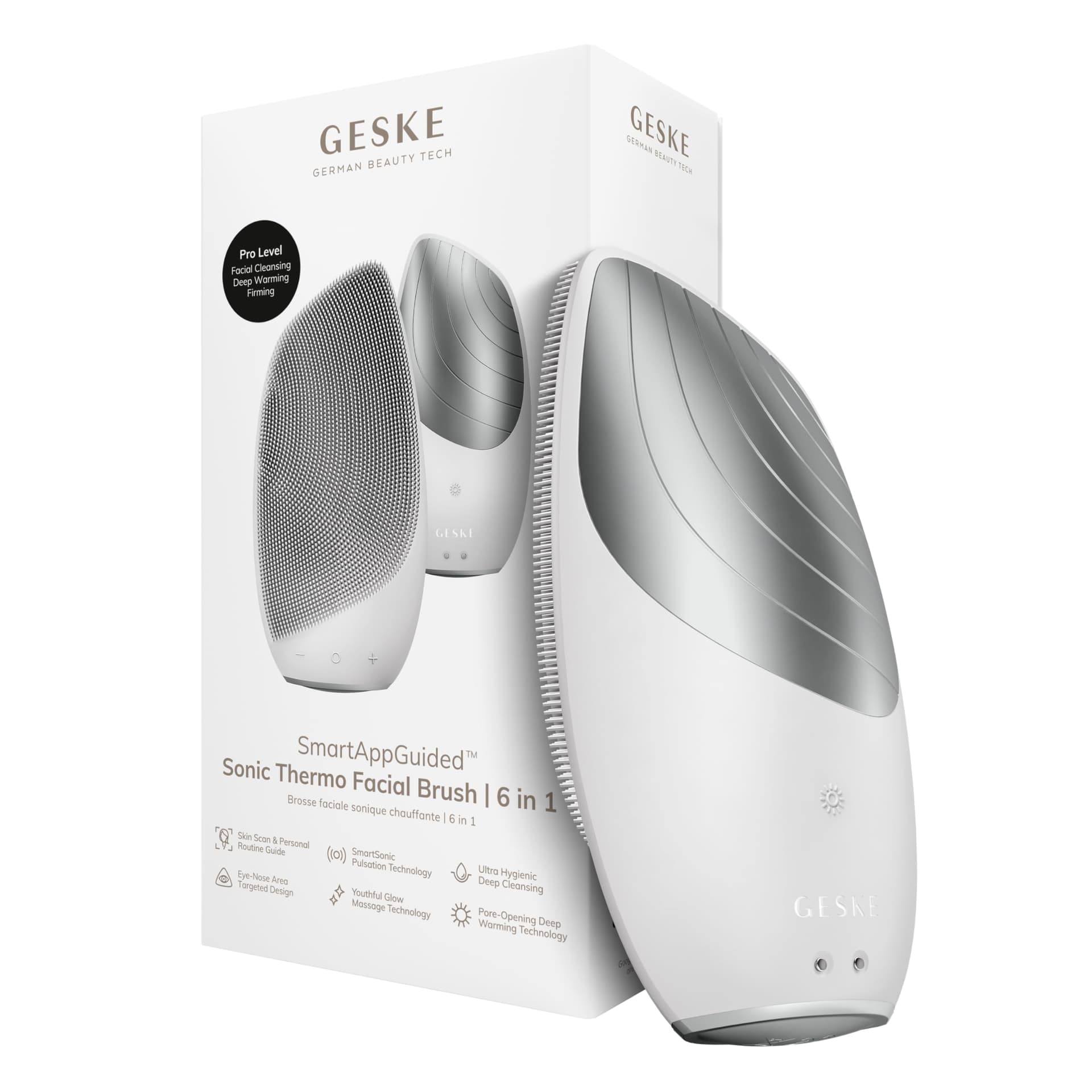 GESKE | Cepillo facial térmico sónico SmartAppGuided™ | 6 en 1 | Limpieza de la piel | Cepillo de limpieza con función de calor | Masajeador Facial | Cepillo facial eléctrico | Limpieza facial - Image 1