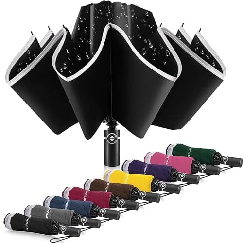 Bodyguard Inverted Umbrella - Large Windproof for Rain & Sun, Compact Reverse With Reflective Stripe, Teflon-Coated for Women Men, Travel Folding With Cover Bag - Image 1