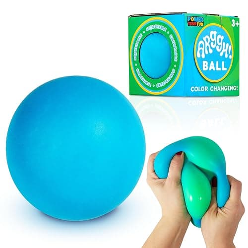 Power Your Fun Arggh Large Stress Ball for Adults and Kids - 3.75 Inch Tension Relief Ball Fidget Toy, Color-Changing Stress Relief Hand Squeeze Sensory Balls Big Squishy Toys for Kids (Blue/Green) - Image 1