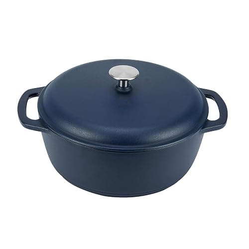 Amazon Basics Enameled Cast Iron Dutch Oven Pot with Lid, Dual Handles, Heavy-Duty, Oven Safe, Round, 6-Quart, Matte Navy - Image 1