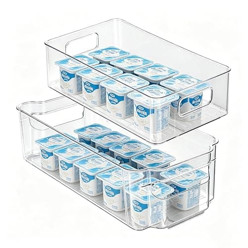 Yogurt Organizer for Fridge, Refrigerator Storage Bins with Handle, 2 Pack Clear Fridge Organizer Boxes Fit Most Shelves, Keep Yogurt Neatly Arranged, Easy Grip Design for Pantry Kitchen - Image 1