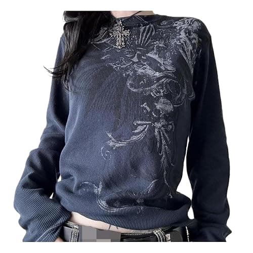 Women Y2k Fairy Grunge Shirt Vintage Graphic Print Long Sleeve Tee Tops Teen Girls Aesthetic Clothes Streetwear - Image 1