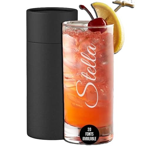 Personalized Gifts Etched 11.5oz Collins Cocktail Glass - Customized Gifts for Women Men, Vertical Name Engraved Highball Glass Birthday Gift, Fun Custom Gift Her, Woman, Regalos Personalizados Vasos - Image 1