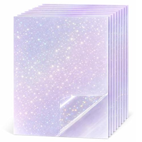 36 Sheets Stars Holographic Sticker Paper 8.5" x11'' Waterproof Rainbow Vinyl Sticker Sheets Self-Adhesive Transparent Holographic Overlay Laminating Sheets for DIY Crafts - Image 1