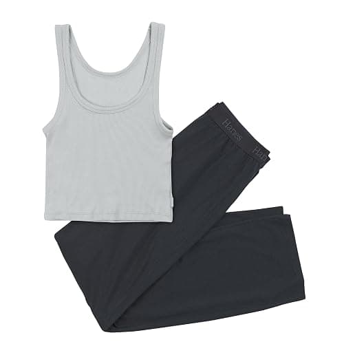 Hanes womens Originals Supersoft Crop Tank & Lounge Pants Set, Comfywear Loungewear SetPajama Set - Large - Soft Celadon/Asphalt - Image 1