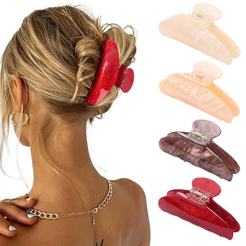 4Pcs Large Acrylic Hair Claw Clips - Strong Hold Thick Hair Banana Barrettes for Women Girls (Hair Clips, Banana - Image 1