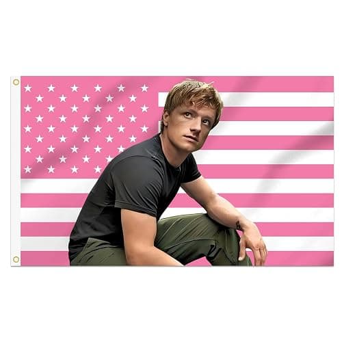 Shmbada 3x5 Ft Decorative Josh Hutcherson Flag Double Stitched with 2 Brass Grommets for Indoor Outdoor, Wall Hanging Peeta Tapestry Mellark College Dorm Room Decoration (Pink, 3x5 ft) - Image 1