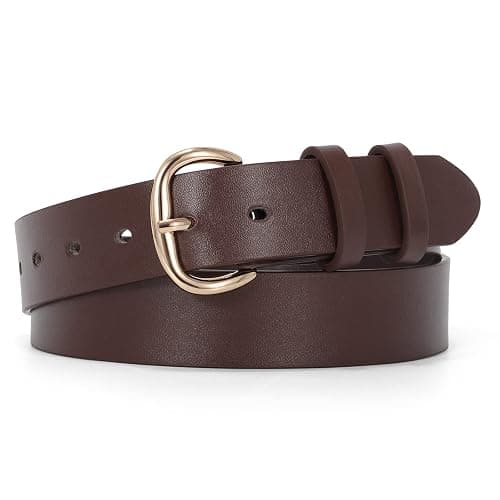 JASGOOD Women Leather Belt for Jeans Pants Gold Buckle Lady Casual Dress Waist Belt - B-coffee - Fit waist size 26"-30" - Image 1
