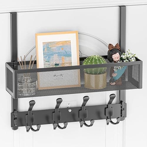 Aimeaihe Over The Door Hooks Organizer, Over The Door Coat Rack with 12 Coat Hooks, Door Hanger Towel Rack, Back of Door Storage for Bedroom, Kitchen, Bathroom(Black) - Image 1