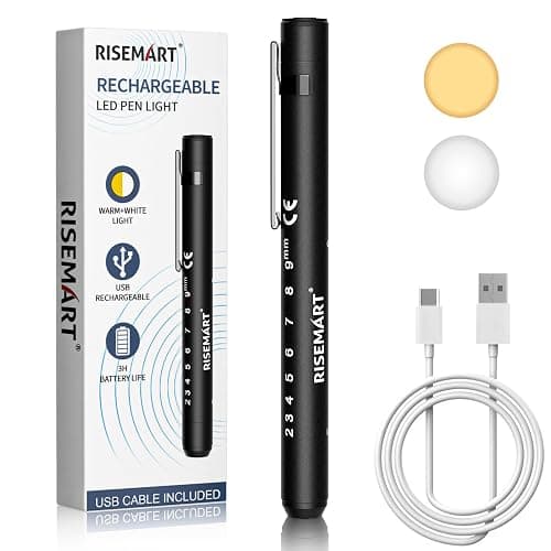 RISEMART Rechargeable Pen Light for Nurse, Rechargeable LED Portable Medical PenLight for Nurse, Doctor, First Aid, EMT, Nursing,Nursing Student,Warm/Cool White Black1 - Image 1