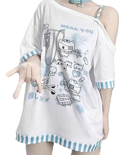 Y2k Kawaii Shirts for Women Cartoon Graphic Tees Off Shoulder Cutecore Shirts Harajuku Fashion Gothic Tops - Image 1