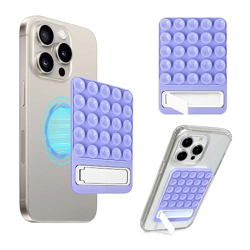 2 in 1 Magnetic Suction Phone Grip, Silicone Suction Phone Mount Compatible with MagSafe Case, Sticky Phone Grip for iPhone & Android, Hands-Free Phone Accessory for Selfies and Videos (Purple) - Image 1