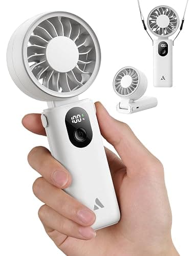 Aecooly Mighty Portable Handheld Fan | 20H Max Cooling Time | 3 Flexible Modes | 5 Speeds Wind | Battery Level Display | USB Rechargeable Mini Personal Battery Powered, Gifts for Women, Travel -White - Image 1