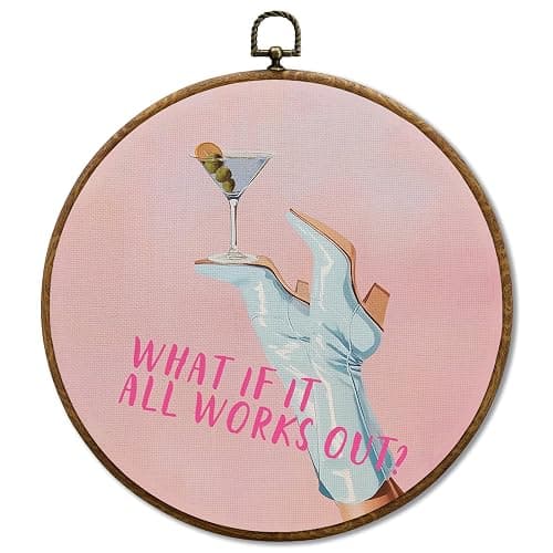 JUIOEIU What If It All Works Out Wall Art, Inspirational Western Cowgirl Round Wall Decor, Pink Western Cowgirl Wall Art Hanging Decorations for Girly Room Bedroom Dorm Home Décor Accents Decor, 10x10in - Image 1