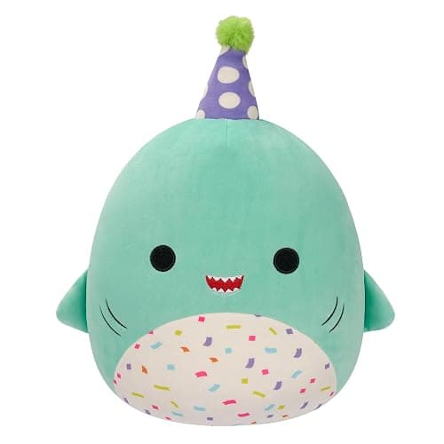 Squishmallows Original 12-Inch Sharon The Teal Shark with Party Hat + Confetti Belly - Official Jazwares “Happy Birthday” Plush (Medium-Sized) - Image 1