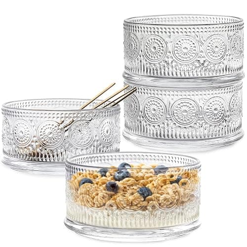 Swetwiny Glass Dessert Bowls, Serving Bowl with Gold Spoon Trifle Bowl Ice Cream Bowls For Dessert, Ice Cream, Cereal, Nuts, Pudding (Sunflower-Set of 4, 15.5oz) - Image 1