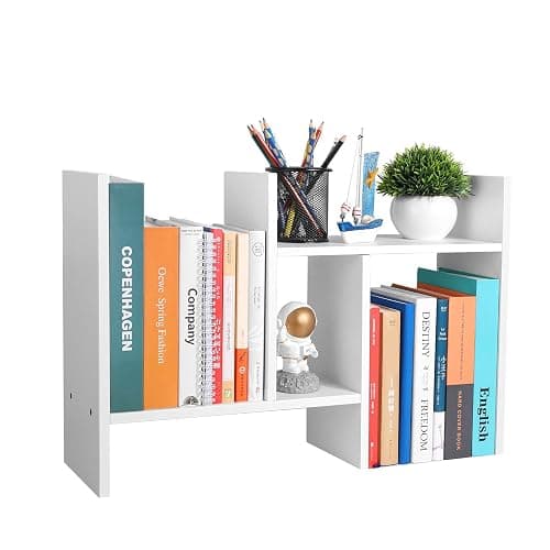 CITLOW Desktop Shelf Organizer - Adjustable Wood Desktop Bookshelf, Table Top Shelves, Desk Book Organizer for Office Supplies and Home Décor (White) - Image 1