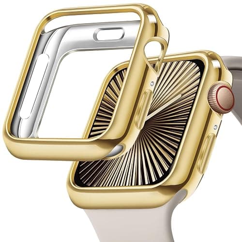 JR.DM 40mm Soft Flexible TPU Case Compatible for Apple Watch Series 6/5/4/SE Touchable Screen Lightweight Anti-Scratch All-Around Protector Thin Guard Shockproof Cover Shiny Bumper for iWatch, Gold - A Gold - 40 mm (Series 6/5/4/SE) - Image 1