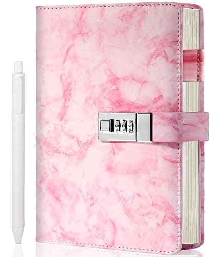 CAGIE Marble Diary with Lock for Girls and Women, Waterproof Journal with Lock 192 Pages Secret Girls Locked Diary with Pen, Password Locked Journals for Teen Girls, A5 Pink - Image 1