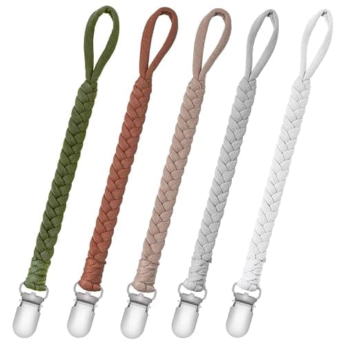 Pacifier Clip for Boys and Girls Binky Holder Pacifier Holder Leash Smoother Clip 100% Handmade Braided Fits All Pacifiers -Modern Unisex Baby Birthdays Gift(5 Pack) - 5 Packs - Image 1