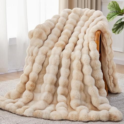 Anysay Faux Fur Throw Blanket, 1000GSM Fluffy Soft Bubble Blanket for Couch Bed, Cozy Plush Warm and Thick Blanket, Fuzzy Rabbit Lola Throw for Living Room Bedroom 50''*60'' Tie-dye Camel - Image 1