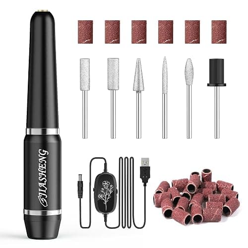 JIASHENG USB Electric Nail Drill, Portable File for Acrylic Gel Nails, Professional Manicure and Pedicure Kit With Drill Bits for Home and Salon Use, Black - Image 1